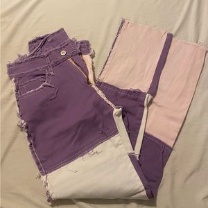 Colorblock Raw Hem Denim Pants